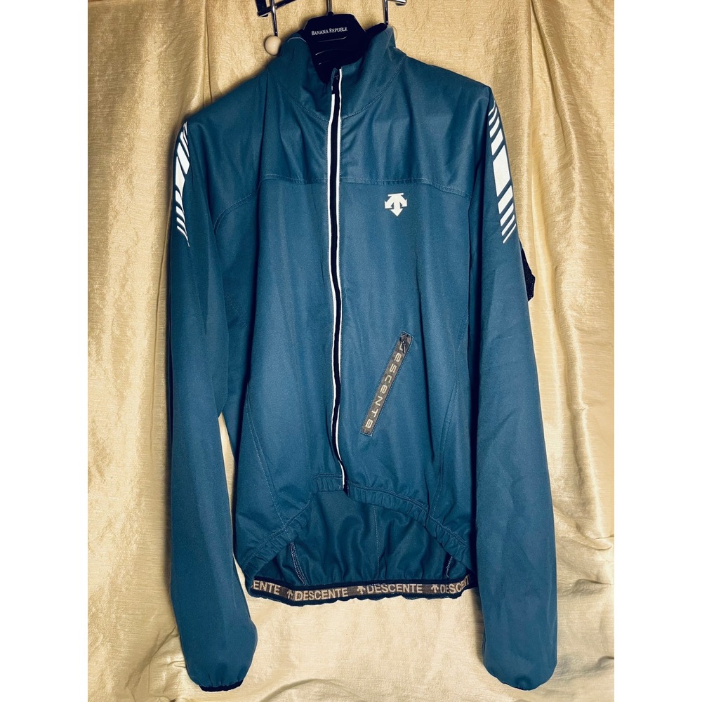 Descente Mens Cycling Jacket Blue Full Zip Reflective Windbreaker Size L